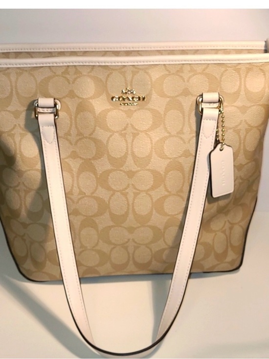 Coach Handbags - Coach Beige Signature Canvas Tote with Chalk Straps